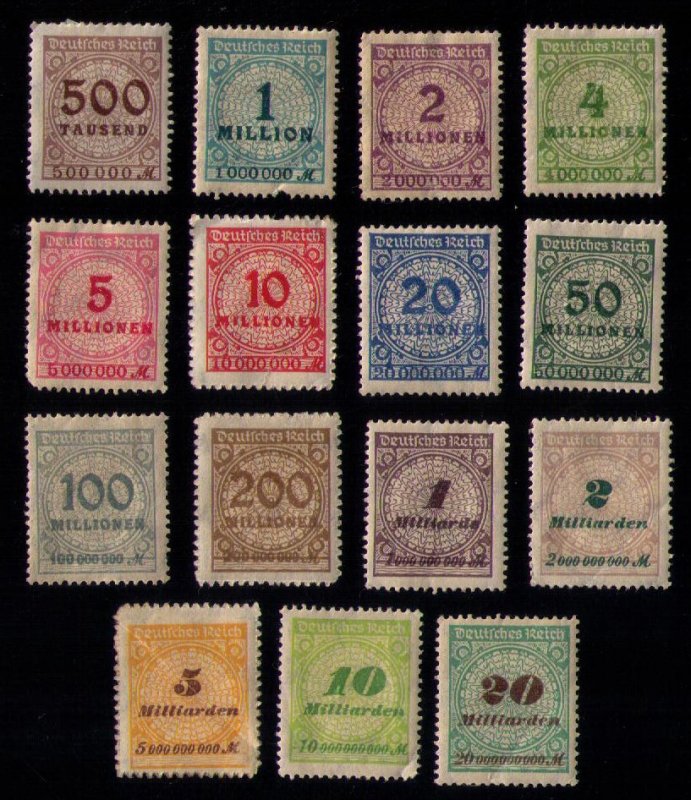 Germany  Sc #280-298 MH, OG Incomplete Set Of 15 Deutsches INFLATIONARY F-VF