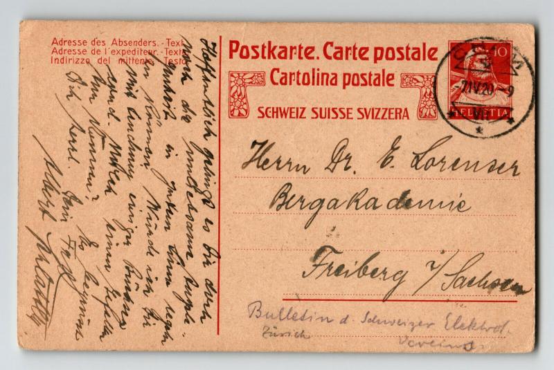 Switzerland 1920 Postal Card Used to Freiburg - Z13131