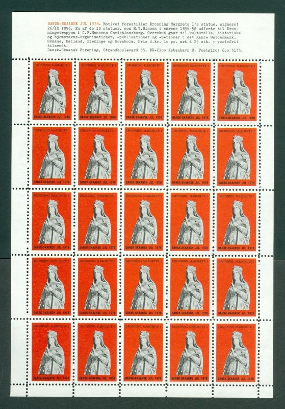 Sweden. Skaane. 1978. Christmas Sheet. MNH. Unfolded.. Queen Margrete I. Statue