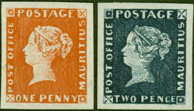Mauritius 1847 POST OFFICE 1d and 2d in Orange-Red and Deep Blue SG1 and SG2 R