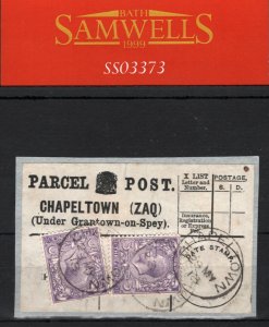 GB SCOTLAND Parcel Post Label *CHAPELTOWN* CDS Grantown-on-Spey 1918 SS3373 