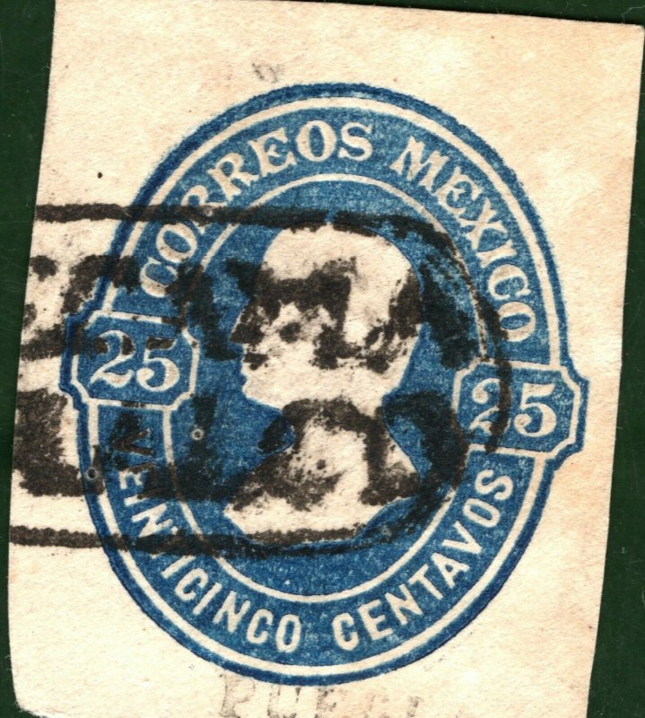 MEXICO Embossed 25c Hidalgo Puebla Stationery Piece ex Collection YELLOW91