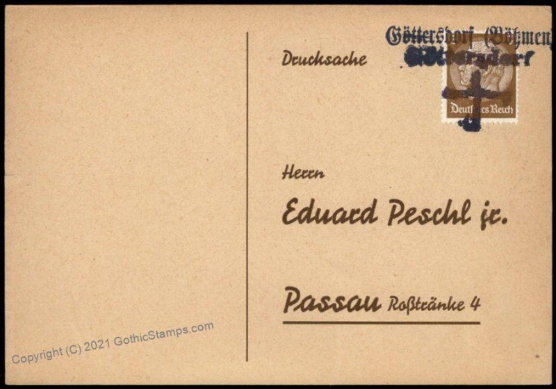 3rd Reich Germany Goettersdorf Sudetenland Annexation Provisional Cover G67088