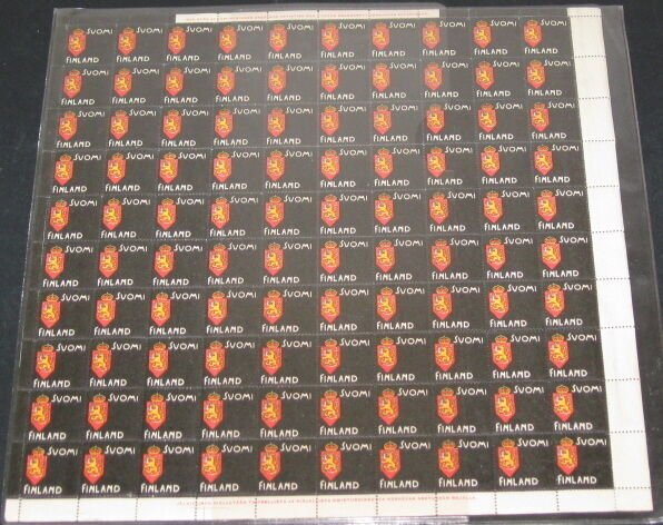 FINLAND 1901, Mourning Stamp, Complete sheet of 100 NH, rare