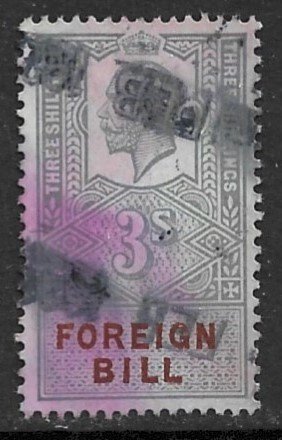 GREAT BRITAIN 1921 KGV 3s FOREIGN BILL Revenue Bft.157 Used