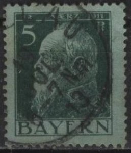 Bavaria 78 (used) 5pf Prince Regent Luitpold, dk grn on grn paper (1911)