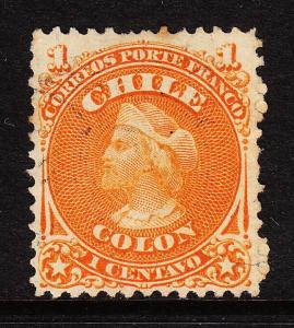 CHILE — SCOTT 15 — 1867 1c COLUMBUS — ORANGE — USED — SCV $22.00