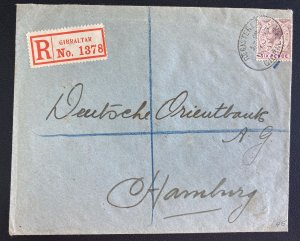 1923 Gibraltar Registered Red Wax Seal Cover To Hamburg Germany