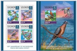 SOLOMON IS. 2014 2 SHEETS slm14317ab PIGEONS BIRDS EXTINCT