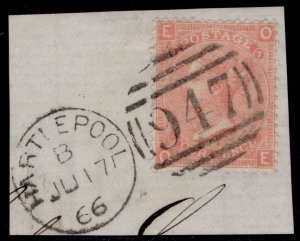 GB QV SG93, 4d dull vermilion plate 7, FINE USED. Cat £130. ON PIECE OE