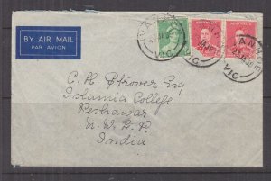 AUSTRALIA, 1939 Aimail cover, 1d. 2d.(2), IVANHOE Vic. to PESHAWAR, PAKISTAN.