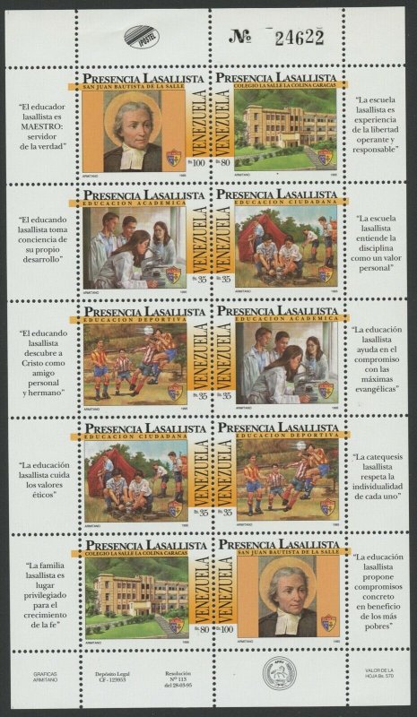 Venezuela 1995 MNH Miniature Sheet | Scott 1516 | Jean-Baptiste de La Salle