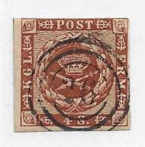 Denmark Sc #7a  4s brown used with 3 ring '26' VF