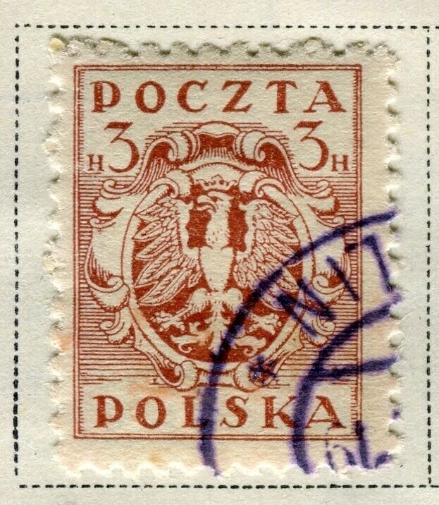 POLAND; 1919 early pictorial issue fine used 3h. value