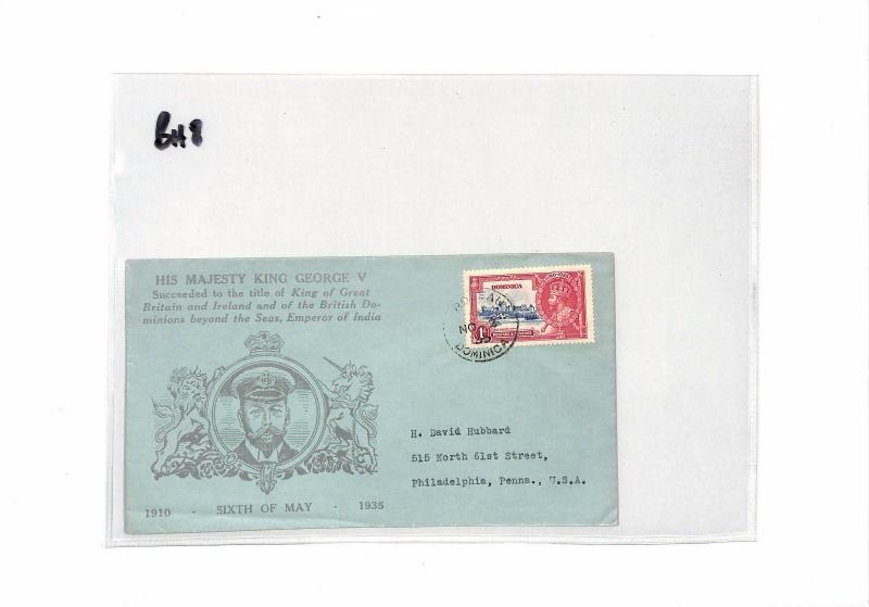 1935 Dominica ILLUSTRATED KGV *Roseau* CDS Silver Jubilee Cover USA ROYALTY BH8 