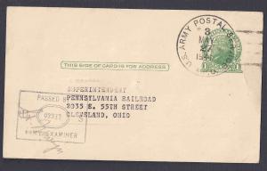 1944 A.P.O. #03 IN SICILY ITALY CENSORED POSTAL CARD PENNSYLVANIA R.R.