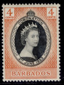 BARBADOS QEII SG302, 4c 1953 CORONATION, NH MINT.