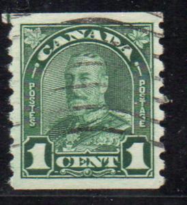 Canada Sc 179 1930 1c deep green G V coil stamp used 