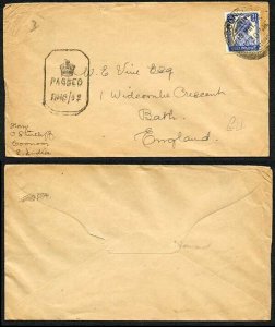 India KGVI 3 1/2a on Censored cover