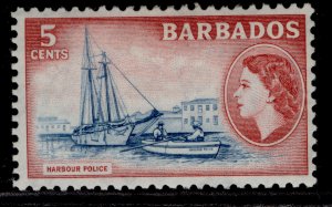 BARBADOS QEII SG293, 5c blue & deep carmine-red, M MINT.