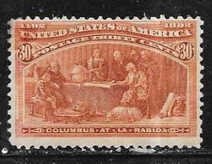 US # 239 30c Columbian Exposition, Orange Brown  (MH) CV. $225.00