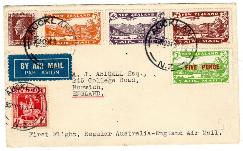 New Zealand First Flight Auckland to England 30 Nov 34 Scott #s C 1- 4