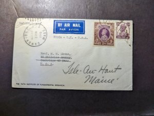 1946 British India Airmail Cover Cambridge MA to Isle au Haut ME Tata Institute