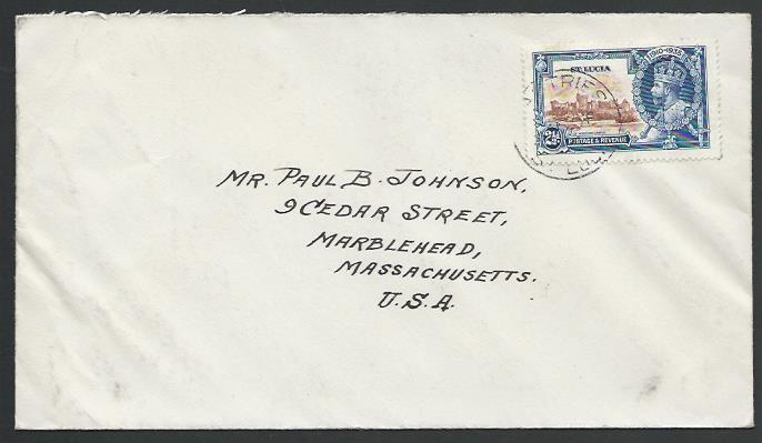 ST LUCIA 1935 cover to USA, Jubilee 2½d, Castries cds......................53115