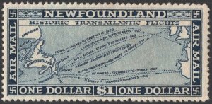 Newfoundland SC#C11 $1.00 Routes of Historic Trans-Atlantic Flights (1931) MLH