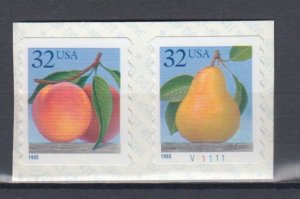 USA #2495-95A  Peach & Pear coil pair with Plate MNH