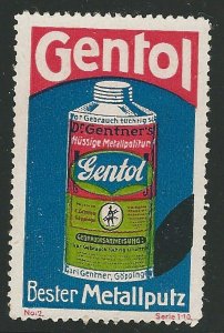 Gentol, Best Metal Polish, Early Germany Poster Stamp / Cinderella Label