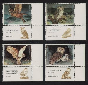 Israel Owls Biblical Birds of Prey 4v Corners 1987 MNH SC#956-959 SG#1015-1018