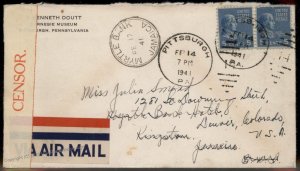 USA 1941 Prexie Myrtle Bank Jamaica Denver CO Pittsburgh WWII Airmail Cove 86004