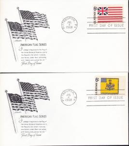 U.S. # 1345-1354, Historic Flags, Complete set, FDC