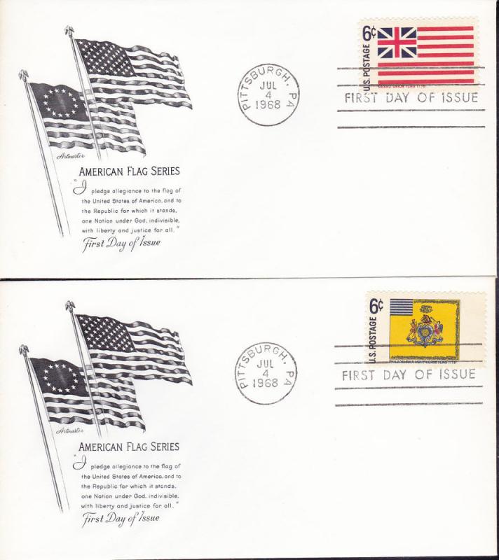 U.S. # 1345-1354, Historic Flags, Complete set, FDC