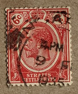 Straits Settlements 1927 KGV 6c scarlet, used. Scott 189, CV $0.25. SG 229