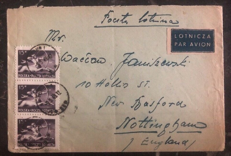 1949 Torun Poland Airmail Cover to New Basford England