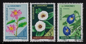 Dahomey #226-28 Used OG (CTO) H; Short set of 3 - Flowers (1967)