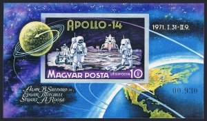 Hungary C312 imperf,MNH.Michel 2661 Bl.80B. Space achievements 1971.Apollo 14.