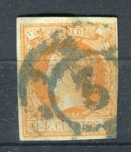 SPAIN; 1860 classic Isabella Imperf issue fine used Shade of 4c. + Postmark