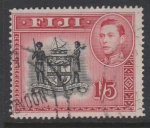 Fiji 1938 Definitives 1Shilling 5d Carmine and Black Sc#128 Fine Used