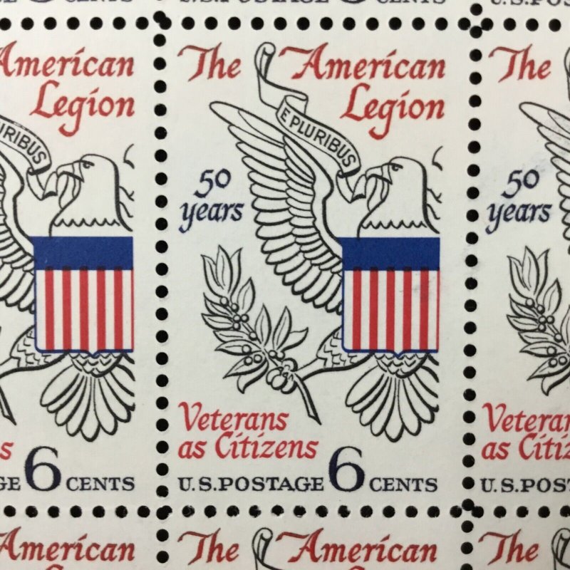 1369   American Legion 50th Anniversary   MNH 6c sheet of 50   FV $3.00  In 1969
