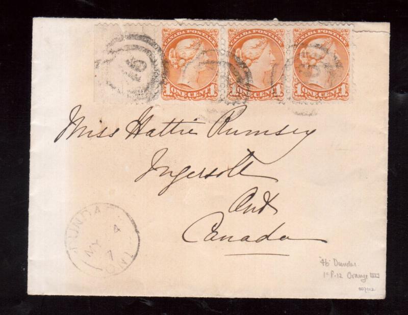 Canada #35a Used Strip Of Three On Cover With Ideal 2 Ring 46 Cancels