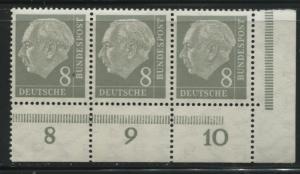 Germany 707       A strip of three with Margin Numbers