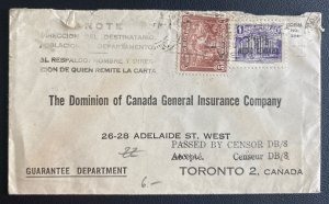 1930s Colombia Commercial Cover To Canada General Insurance Toronto Canada