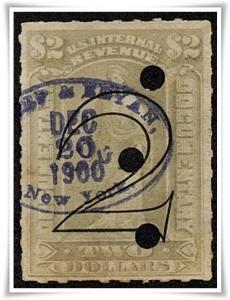 R185 $2.00 Surcharged Documentary Stamp (1900) Cut Cancelled