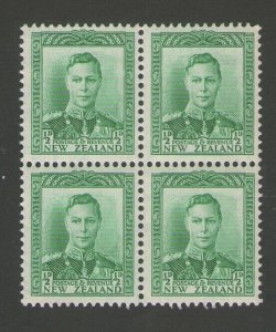 New Zealand 1938 KGVI Sc 226 BLK(4) MNH