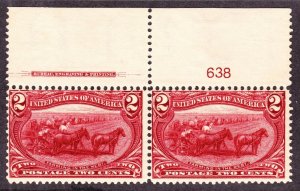 US 286 2c Trans-Mississippi Plate #638 Inscription Pair F-VF OG NH SCV $160