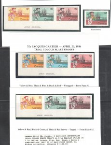 Canada #1011P -9 Different Imperf TRial Color Proofs in 3 LL Imprint strips of 3