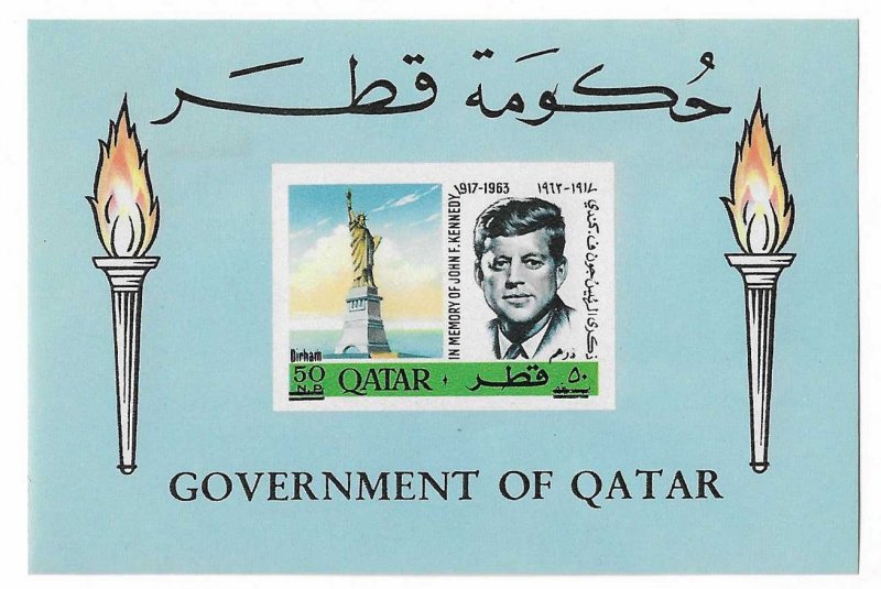 Qatar Sc #119B Kennedy imperf Souvenir Sheet OG VF